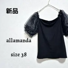 【新品】アラマンダ　リブカットソー　パフスリーブ シアートップス　ドット柄