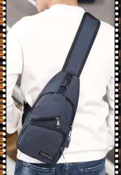 ネイビー ボディバッグ ボディーバッグ ショルダーバッグ USBポート 紺 鞄