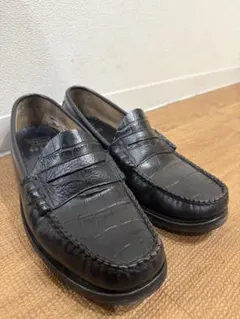 G.H.BASS×BEAMS別注 クロコ型押しローファー 黒26.5-27