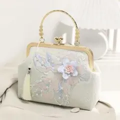 和装用バッグ がま口 刺繍 花柄 タッセル付のサムネイル