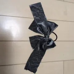 グレー ストライプ リボン ヘアゴム