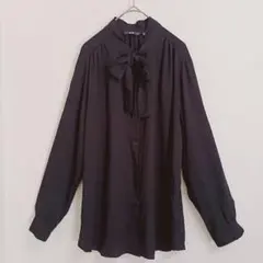 UNIQLO ユニクロ ボウタイブラウス 長袖 ブラック Lサイズ