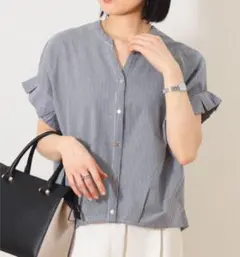 BEAMS HEART ストライプ 半袖ブラウス フリル袖 ビームスハートのサムネイル