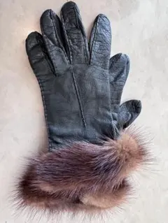 ダークグリーン イタリア製レザー手袋 ファー付き