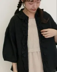 サマンサモスモス クロスリネン フリルブラウス ブラック 新品未使用