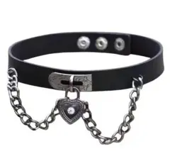 【新品】原宿系 ゴシック レザー チョーカー ハートチャーム チェーン 地雷系