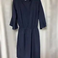 GRL ネイビー 七分袖 ひざ丈ワンピース