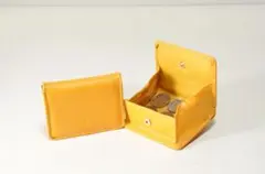 コインケース、本革、ボックス型小銭入れ、イエロ－