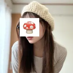 クリーム色 ニット ベレー帽 ハンドメイド