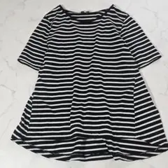 SCAPA　ボーダーフレアＴシャツ　カットソー　半袖　38　黒×白　ゆったりのサムネイル