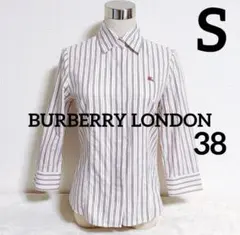 【BURBERRYLONDON】ストライプシャツ　ブラウス　ピンク　比翼　S相当のサムネイル