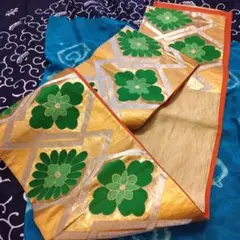 大正ロマン袋帯 金色 花柄