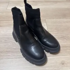 サイドゴアブーツ ブラック レザー ニット