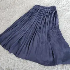 ミッシェルクラン ロング スカート くすみ ブルー フレア プリーツ M 38のサムネイル