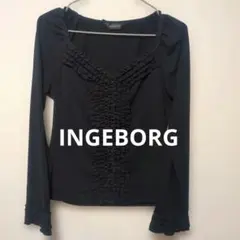 早起きセールINGEBORG フリル装飾 長袖カットソー ブラックのサムネイル