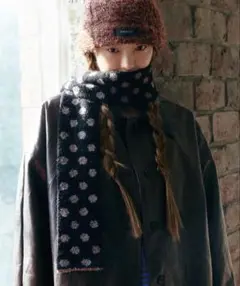 マフラー ドット柄 ドットマフラー KOOKEESEE グレー ブラック