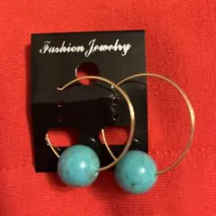 天然石ターコイズフープピアス