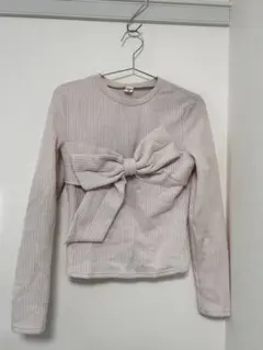SHEIN フロントリボン リブニット 長袖 ベージュ