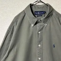 90s ラルフローレン 無地 BDシャツ XL カーキ シンガポール製