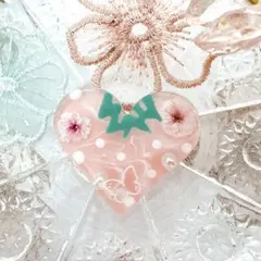 No.137【ハート型　Baby pink いちご風　ヘアゴム　ハンドメイド】