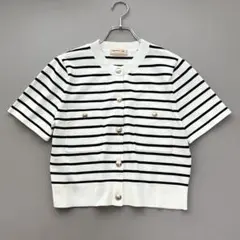 アプワイザーリッシェ✨ハーフスリーブニットジャケット カーディガン 白黒ボーダー