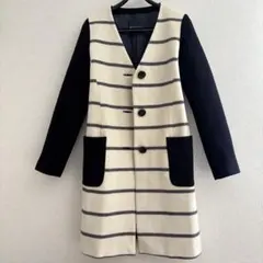 ボーダーズアットバルコニー　カシミヤ　ウール　ノーカラー　コート