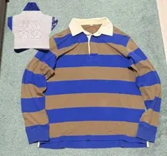 レアカラー❗️00s OLD UNIQLO ボーダー長袖ポロシャツ　青×茶色　XL