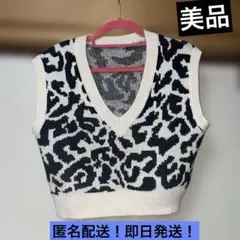 レオパード柄ニットベスト Vネック