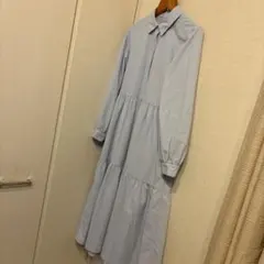 ジーユー　水色 長袖シャツワンピース デザイン