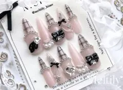 ♡ピンクと黒のガーリーチェック♡ ネイルチップ ハンドメイド - メルカリ