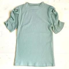 ロイヤルパーティー ニット 半袖 F 緑 パワショル パフスリーブ ハイネック