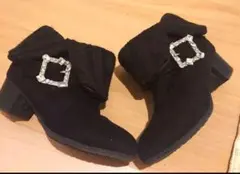 女の子 黒 ニットショートブーツ 19cm