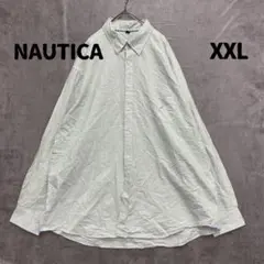 ノーティカ ストライプシャツ 緑白 XXLサイズ 長袖 人気定番【6760】