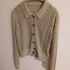 新品ヤマダヤ　Ample 透かし編みベージュ長袖ニットカーディガン