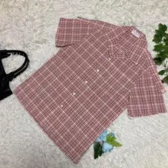 美品　ポールスチュアート　半袖シャツ　オレンジ　ピンク　チェック　メンズ　XS
