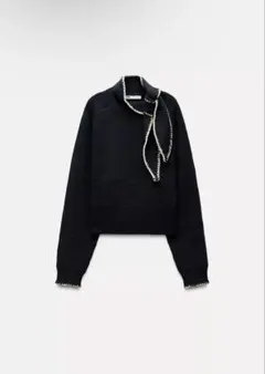 ZARA ネイビー リボン付きニット