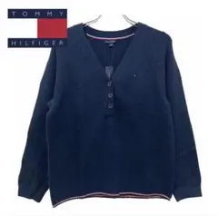 TOMMY HILFIGER ヘンリーネコットン セーター ネイビー Vネックのサムネイル
