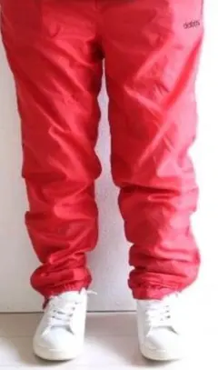 珍品 US adidas アディダス ナイロン パンツ 赤 裏地付き S