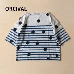 ORCIVAL ラッセル ボーダー×ドットプリント ボートネック半袖Tシャツ