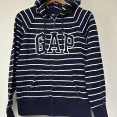 Gap ボーダー ジップアップ パーカー ネイビー Sのサムネイル