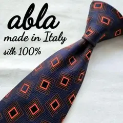 美品　abla ネイビー スクエア　ドット　ネクタイ シルク　ハンドメイドのサムネイル