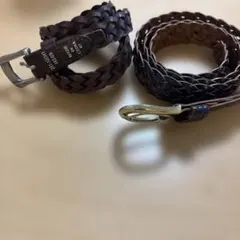 ブラウン編み込みレザーベルト　 ブラウン&ネイビー　2本セット