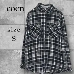coen コーエン チェックシャツ ネルシャツ S 白黒 フランネル