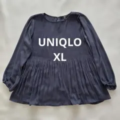 UNIQLO プリーツブラウス　ネイビー　XL