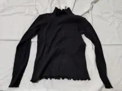 黒 リブ編み タートルネック 150 インナー 長袖カットソー フリル トップス