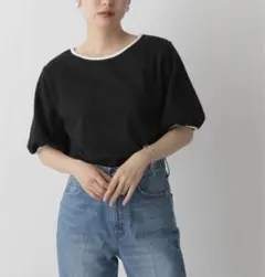 LOWRYS FARM パフスリーブカットソー 半袖 ブラック シンプル 着回し