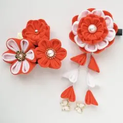 つまみ細工髪飾り　七五三　着物　和服　子ども　赤