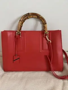 ROPE/トートバッグ/バンブーハンドル/赤/A4対応/ショルダーストラップ