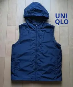 OLD UNIQLO 90s ユニクロ フード付きナイロンベスト ネイビー M