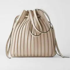 訳あり★ZARA プリーツ 巾着バック 2way ベージュ